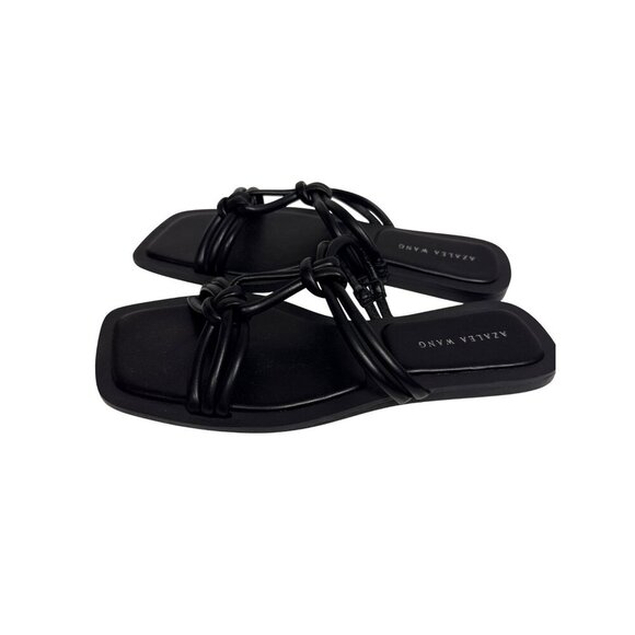 Azela Wang Stetson Women's Sandals Black Tubular Straps Knot Square Toe Size 7 - Picture 3 of 8